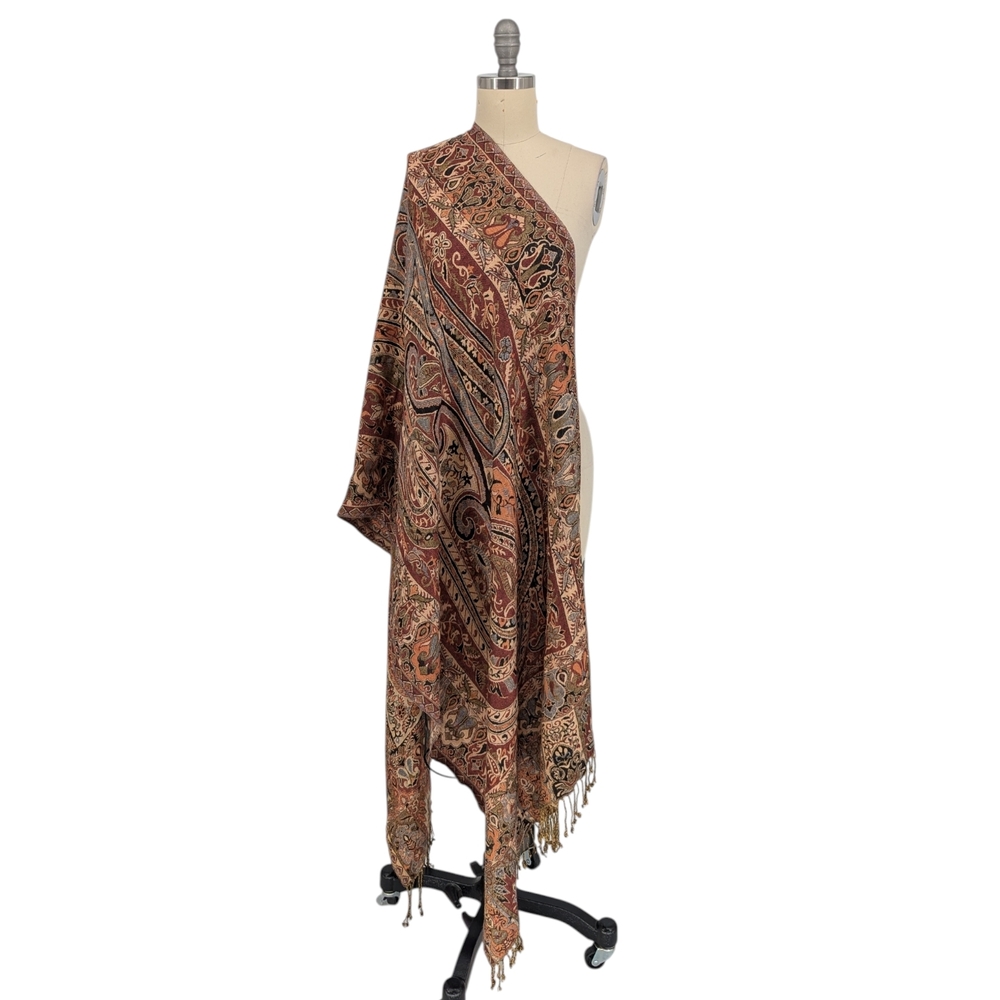 00760 Pure Kashmiri Jacquard Woven Scarf Red Brown fall winter luxury preppy